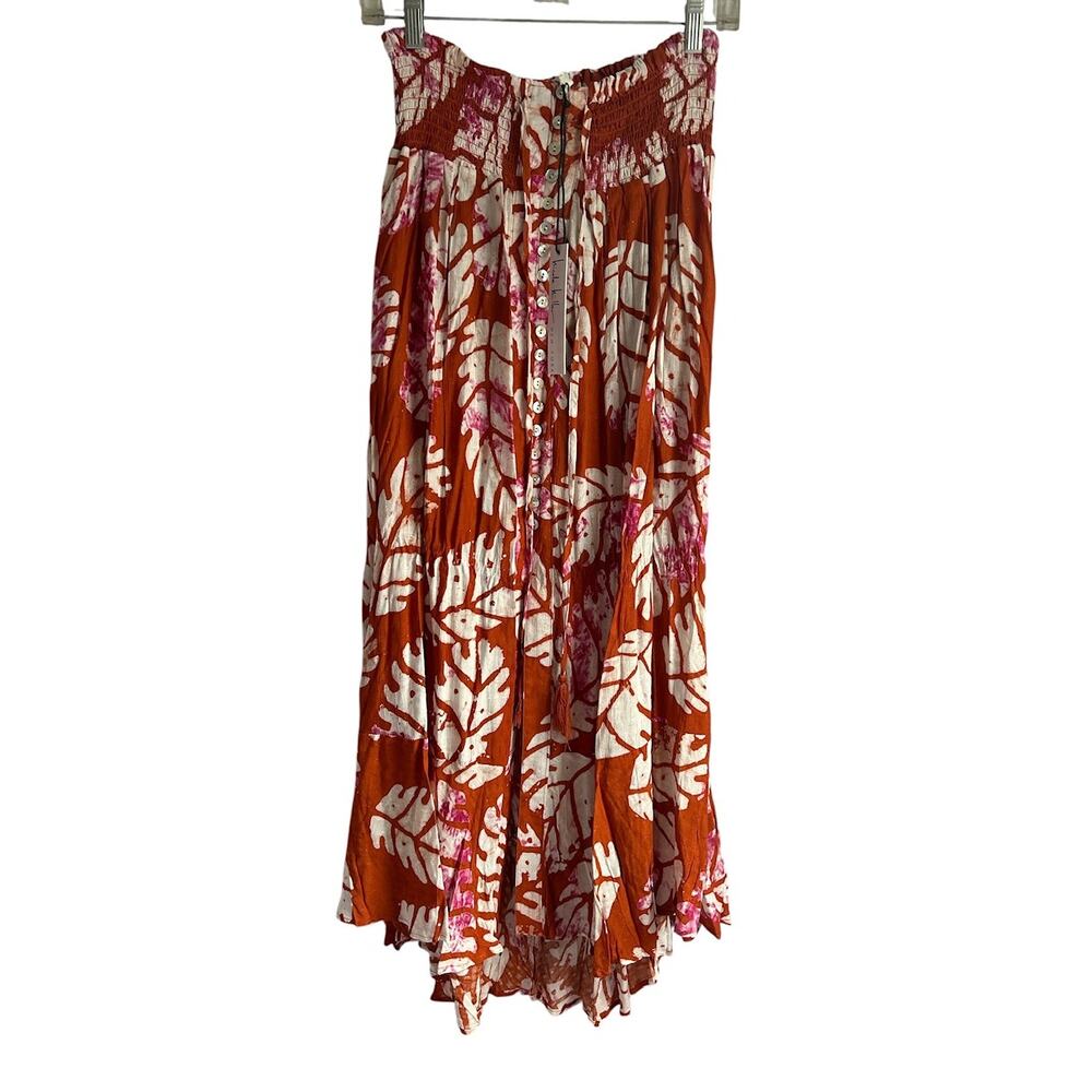 Nicole Miller Size Large Tropical‎ Floral Print Button Slit Front Maxi Skirt